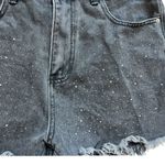Womens Blue B Collection Studded Raw Hem Black Wash Jean Shorts Photo 4