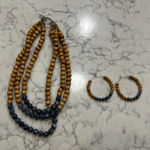 Beaded Brown & Blue Layered Necklace and Earrings Set Tan Photo 0