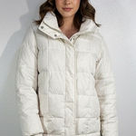YPB Cream Puffer Jacket Women's‎ Large Winter Quilted Coat Warm Zip Snap Neutral White Photo 0