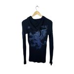 VINTAGE Y2K Sledge Women’s Half Zip Thermal Hoodie Glitter Dragon Black/Blue M Black Size M Photo 7