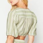 BCBGeneration MAGDA TIE-FRONT STRIPED CROP TOP OLIVE/IVORY STRIPPED SIZE SMALL Photo 1