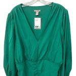 H&M  Green Ruched V Neck Long Sleeve Dress Plus Size 3XL Cocktail Holiday Photo 1