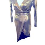 Lulus Lulu’s Metallic Gold Party Dress Small Semi Sheer Faux Wrap Night Out Photo 6