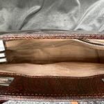 Paisley Print Tote Bag Detachable Shoulder Straps Brown Leather Silver Accents Photo 12