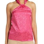 Torn By Ronny Kobo NWT Ronny Kobo Claire Hot Pink Halter Tank Top Silky Floral Cropped Blouse sz M Photo 0
