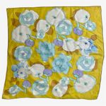 vintage yellow blue white floral scarf square poly chiffon Photo 0