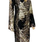 Venus Animal Floral Print Long Sleeve Lace Accent Ruched V Neck Midi Dress M Photo 2