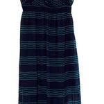 Faded Glory  2X Blue Green Stripe Ruffle Front Ruched Waist Maxi Dress Preppy Photo 0