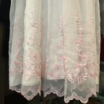 Vintage White Midi Dress Pink Floral Embroidery Sleeveless Summer Party Dress 4‎ Photo 3
