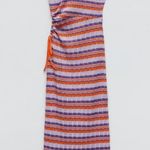 ZARA  Purple Orange Stripe Cut Out Midi Dress S Photo 3