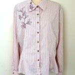 Jjill Western Embroidered Equestrian Floral Button Down Cowboy Stripe Shirt XL Pink Photo 0