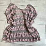 Free People  Womens County Fair Blouse Top Sheer Taupe Pink Banded Bottom Size L Photo 10