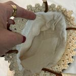 Boho‎ Macrame Purse, Ivory Cotton with Leather Straps, Long Fringe Photo 6