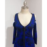 Cache Women's Blue/Black Knit Cold Shoulder Full Zip Bodycon Knit Dress Size XS Photo 5
