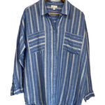 J.Jill Love Linen Blue White Stripe Button Back Shirt 100% Linen Size Large Photo 0