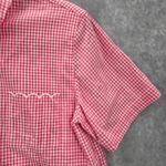 Koret Pink Plaid Short Button VTG Y2K Scallop Embroidered Floral Top Shirt Photo 5