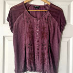 Flower Floral Bohemian Lace Embroidered Top Sz L Purple Size L Photo 0