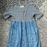 Vintage California Gold Rush Knit Denim Maxi Dress Blue Medium Photo 2