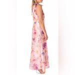 Maison Tara V Neck Pink Watercolor Floral Maxi Dress with Bow Straps size 6 $148 Photo 5
