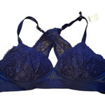 Aerie  Real Power Balconette Navy Blue Floral Lace‎ Bra Sz 36D NEW Photo 0