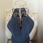 Bill Levkoff Levkoff keyhole neck navy chiffon a-line long gown size 6 Photo 3