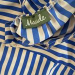 Maude Boutique Blue Beige Striped Dress Women's Medium Sleeveless Casual Summer Photo 2
