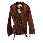 Cache Berry Metallic Sheen Jacket Lined Belt Puffer Exaggerated Collar NWT $238 Red Size L Photo 6
