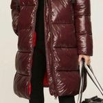 Save The Duck Isabel Hooded Puffer Burgundy Coat Puffy Long Jacket size Large Photo 0