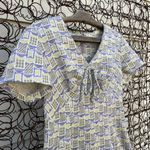 Vintage 70s Double Knit Poly Abstract Geometric Babydoll Mini Dress Purple Green Size M Photo 4