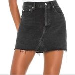 AGOLDE  Quinn High Rise Raw Hem Button Fly Black Denim Mini Skirt Photo 1