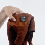 SheIn Women's Burnt Orange Ribbed Crewneck Asymmetrical Hem Bandana Crop Top Size S Photo 2