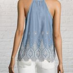 Joie Josepe Halter Top Size S Chambray Embroidered Photo 1