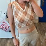 Urban Outfitters Y2k 2000s preppy Argyle academia sweater vest brown tan neutral medium new nwt Photo 2