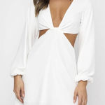 White Fox Boutique White Fox White Twist Knot Front Cutout Long Sleeve Mini Fit & Flare Dress Sz XS Photo 0