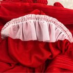 Vintage Red ruffled women’s blouse size 44 secretary top button down Photo 6