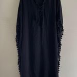 Walter Baker  Black Alcapuco Kaftan V-Neck Tasseled 3/4 Sleeve Cotton One Size Photo 1