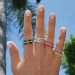 Boutique NEW Unisex White Ceramic Pave Diamond Sterling Silver Band Ring, Size 6 Photo 3