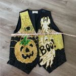 Vintage Fashion Fantasy Vest Black Sequined Halloween Vest Orange Size L Photo 2