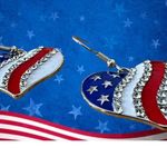 New Patriotic Heart Earrings Rhinestones Dangle Patriotic July 4 Veteran… Red Photo 7