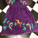 Vintage 70s Embroidered Midi Dress Parrot Bird Floral Oversized Mexican Tropical Purple Photo 4