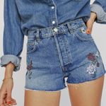 Reformation NWT Jean Shorts Cutoffs High Rise Raw Hem Embroidered Flowers 30 Photo 3