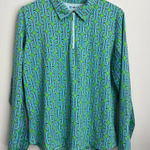 Ibkul Women XL Golf 1/4 Zip Pullover Green geometric Long Sleeve Mesh Cool Top Photo 0