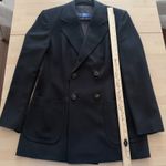 Vintage Wool Pant Suit Women Small Navy Double Breasted Minimalist Career Luxury Blue Photo 9