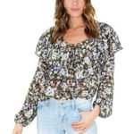 Free People ‎ bodysuit floral lace trim Ruched cuff Photo 0