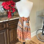 Colorful Scarf Earth Tones Aztec Lightweight Coral Brown Yellow Green Orange Photo 1