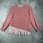 LOGO By Lori Goldstein Logo Lori Goldstein Blouse Floral Print Long Sleeve Ruffle Hem Pink Red Size S Photo 1