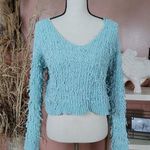 Wild Fable Size Large L Light Blue Fringe Cropped Crop Sweater Long Sleeve Sweat Photo 0