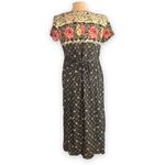 Vintage 90s Dress Black Red Rose Floral Scoop Neck Short Sleeve Maxi Petite 8 Size 8P Photo 4