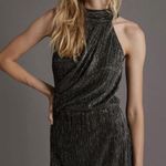 Halston Heritage  Metallic Knit Halter Tie Back Dress Black Silver 12 Photo 3