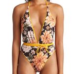 Maaji NWT Honey Safari Plunge One Piece Yellow Floral Reversible Swimsuit LARGE Photo 1